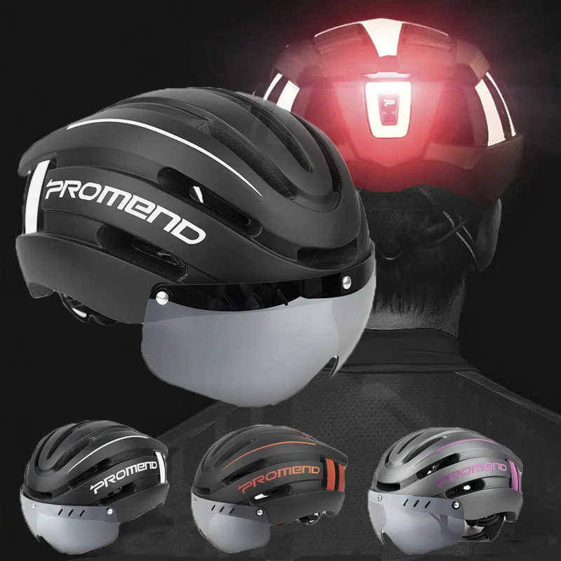 

Unisex adult road cycling helmet with filter magnetic lens bicycle riding protective smart helmet With led light