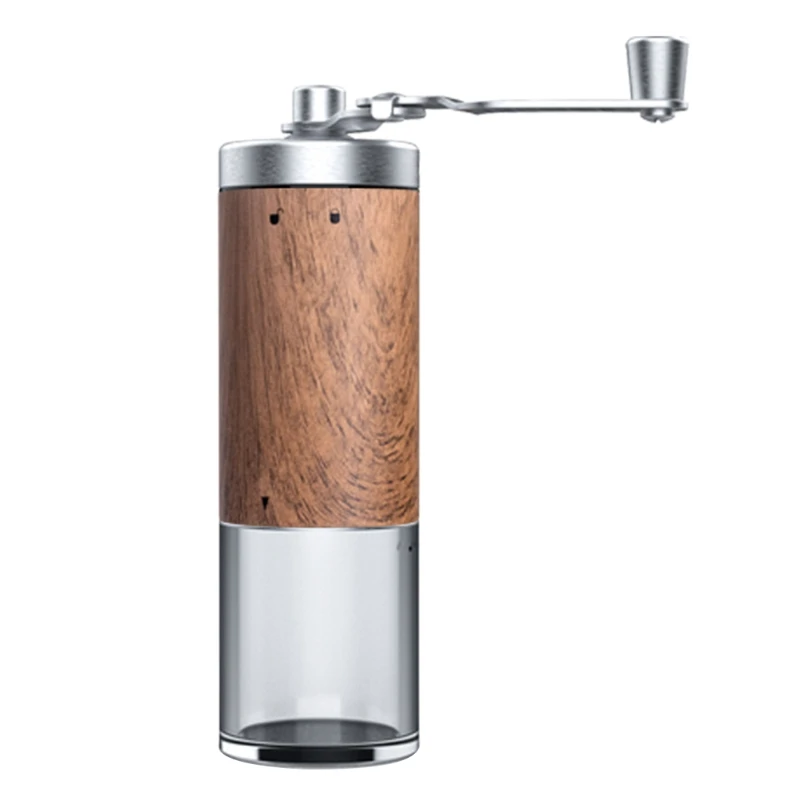 

Portable Wood Grain Hand Manual Coffee Grinder Silver Stainless Steel Coffee Bean Burr Mill Hand Crank for Dropship