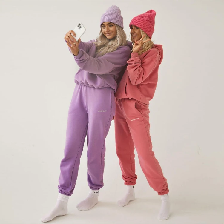 

2023 custom 2 piece sweatpants and hoodie set fleece women jogger set two piece pants set