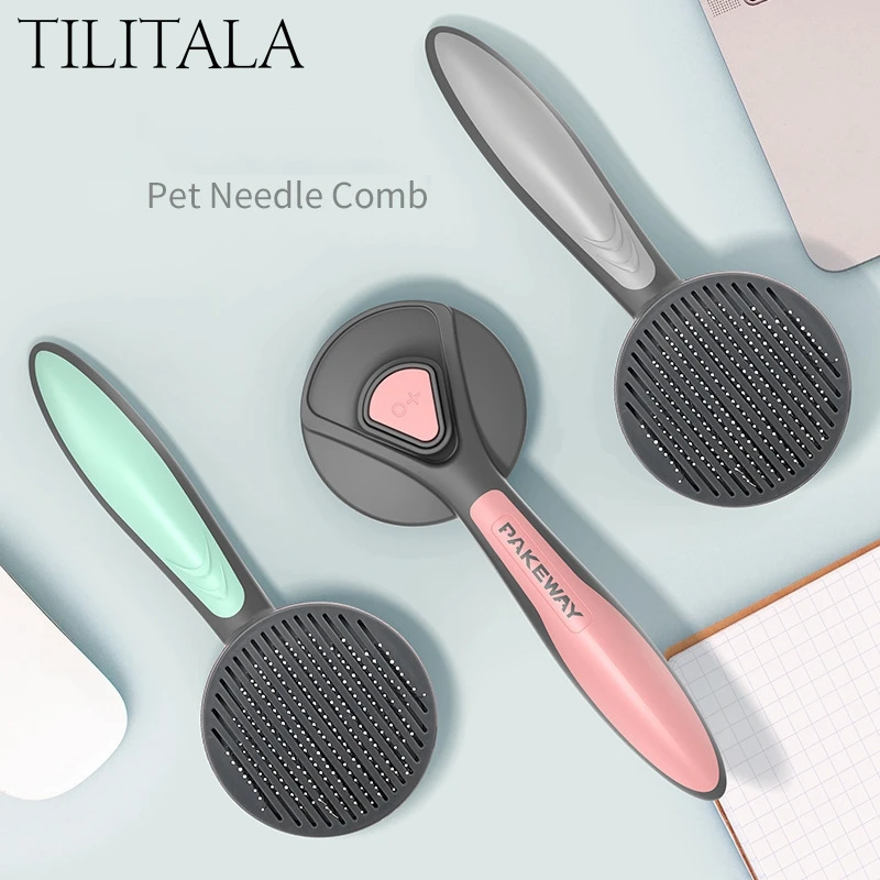 

Popular Pet Grooming & Clean Comb Pet Groom Comb Cozy Masaging Beads Design With Self Clean Button Dog Brush Cat Comb