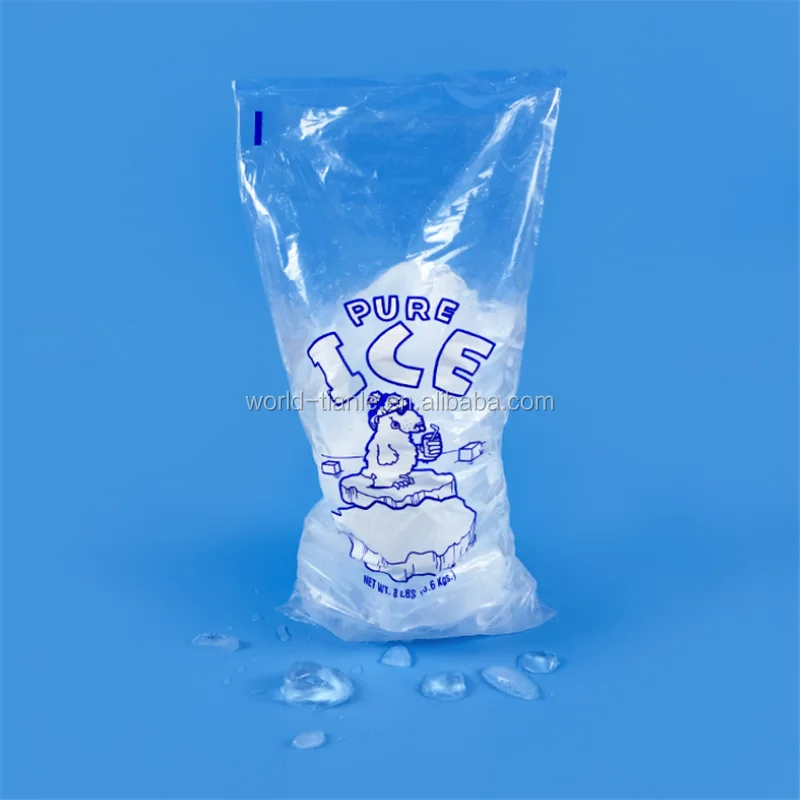 Custom Printed Food Grade Disposable Plastic 8lb Ice Cube Bag High
