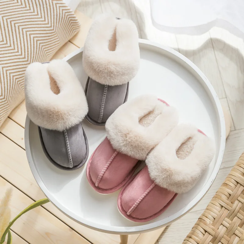 

Winter Women's Slippers Home Couple Flat Warm Plush Shoes Men Soft Indoor Heels Ladies Shoes D0314-1, Pics