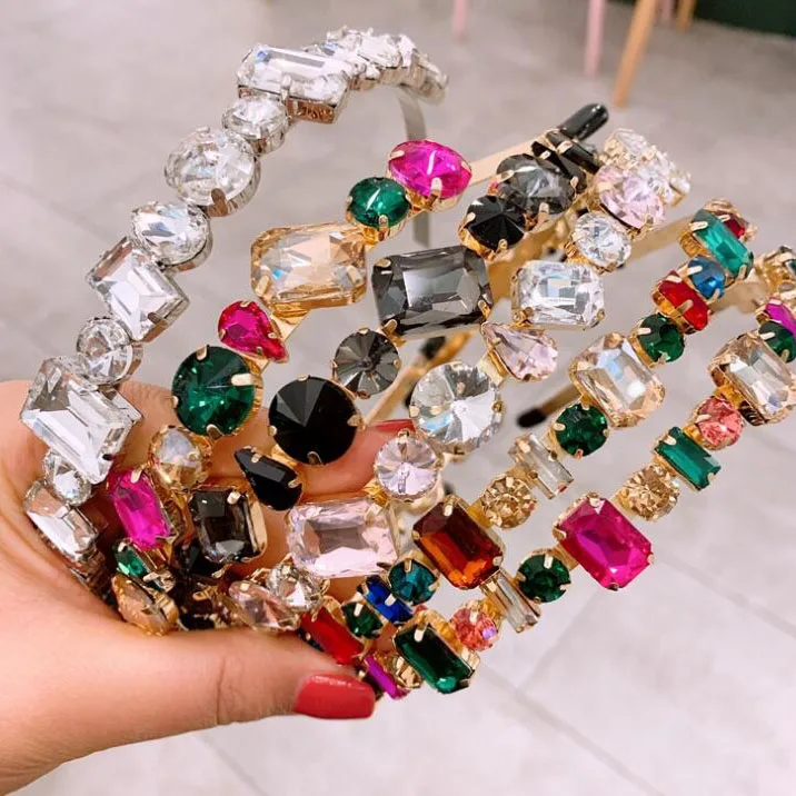 

Latest Designer 2020 Luxury Baroque Crystal Women Headband Full Rhinestone Bling Hair Accessories For Girl Wholesale, 13 colors