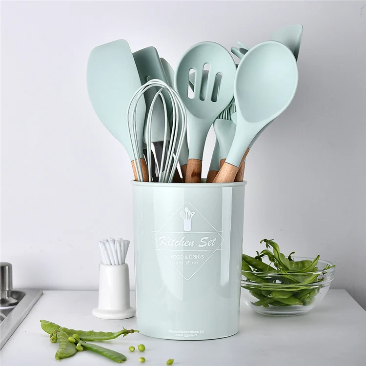 

Newell Grey Set Bamboo Wooden Kitchen Set Cooking Eco Friendly Kitchen Set Silicone Kitchen Utensils With Engrave Logo