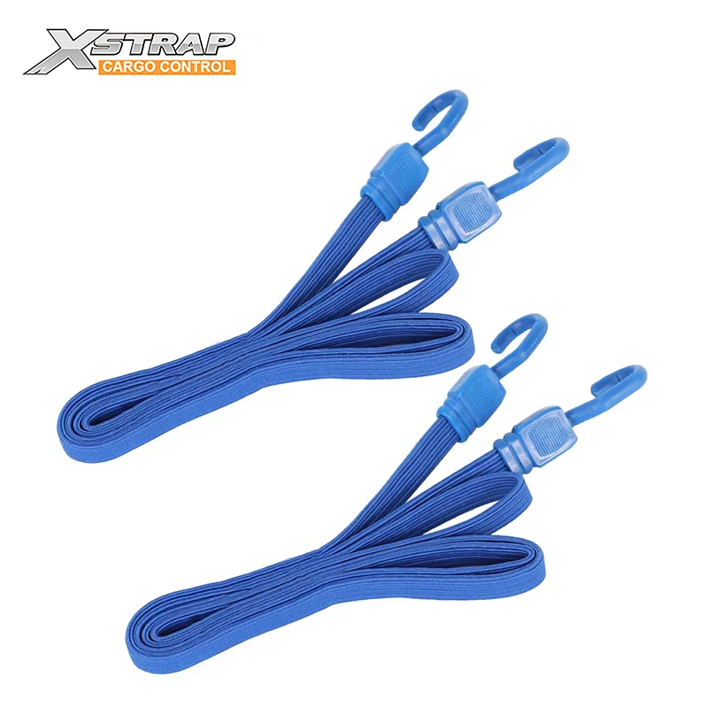 

XSTRAP Manufacturer Custom 8mm heavy duty Elastic Adjustable Flat Bungee Cords Cord With Hooks Carabiner, Blue