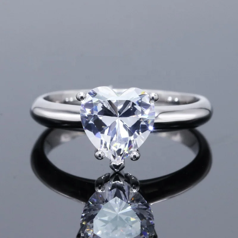 

8x8mm heart shape mossanite diamond ring sillver 925 with white gold plated fancy 2ct moissante ring for wedding engagement