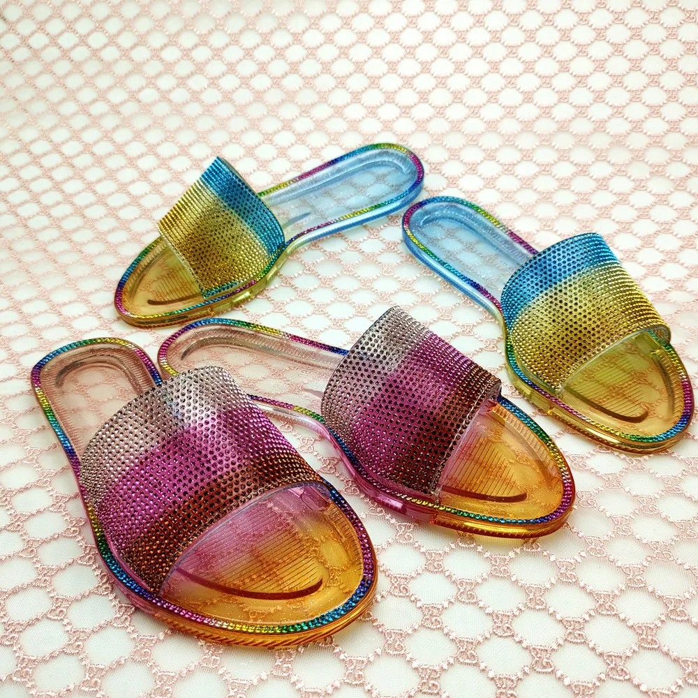 

Summer ladies transparent jelly crystal fruit women's rainbow color outside bathroom sandals beach women, Customized color