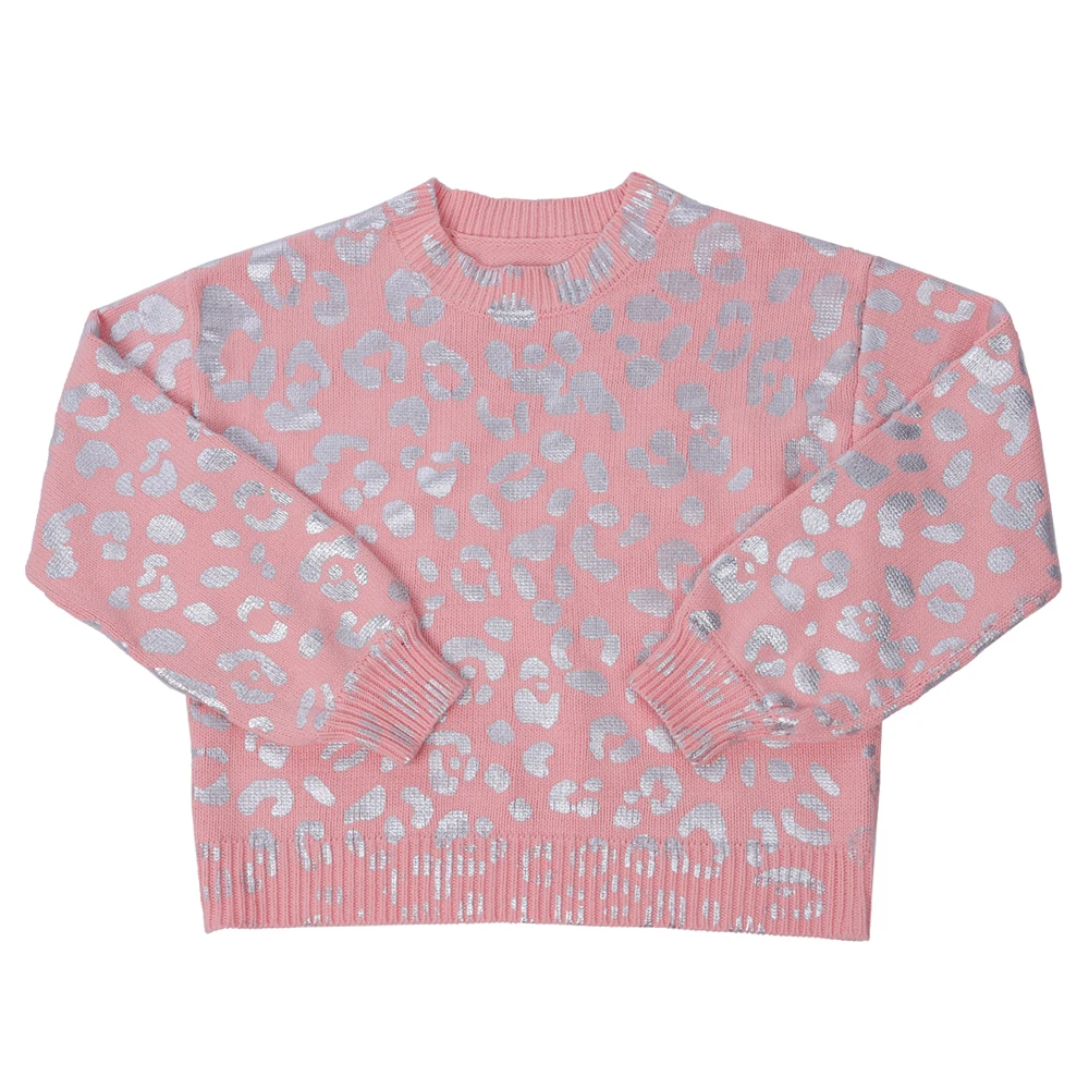 

New Design Valentine's Day Hot Stamping Baby Leopard Kids Sweater, Gold-peachy,silver-pink