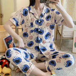 Korean Women Pijamas Short Sleeve Sleepwear Plus S