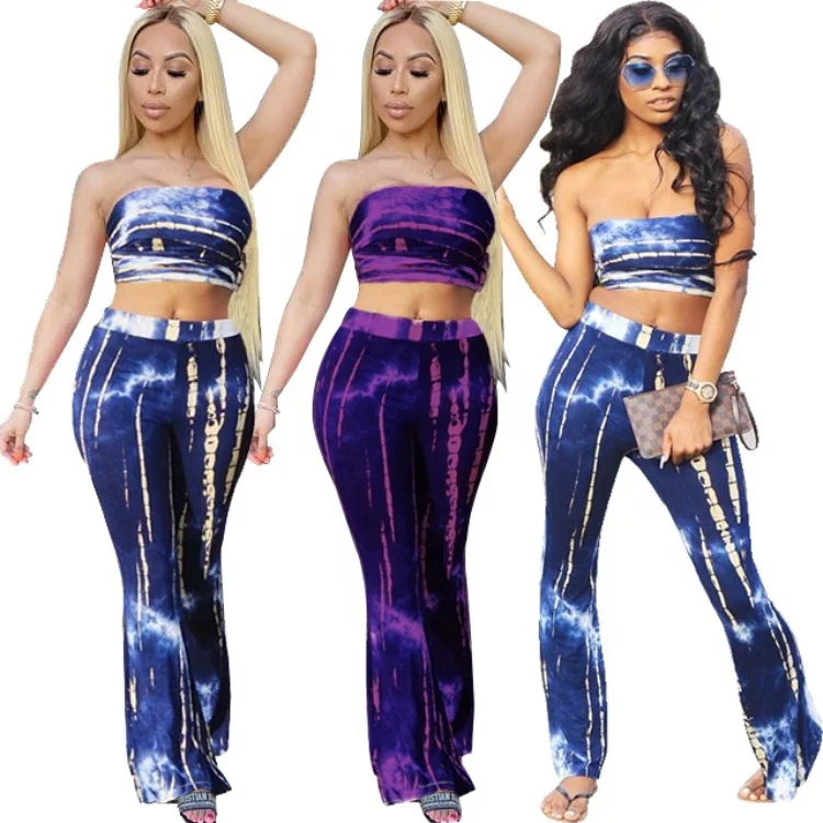 

MT62-842 Recommended sexy tube top tie-dye flared pants suit