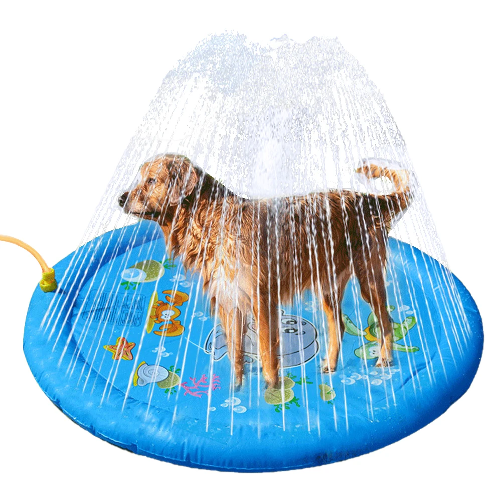 

Splash Sprinkler Pad Children Water Sprinkler Pad Thickened Wading Pool Outdoor Splash Play Mat for Dogs Kids Summer, Blue