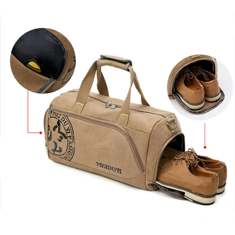 

YS-B009 Top quality canvas large capacity custom travel duffle bags sports gym bag with shoe compartment