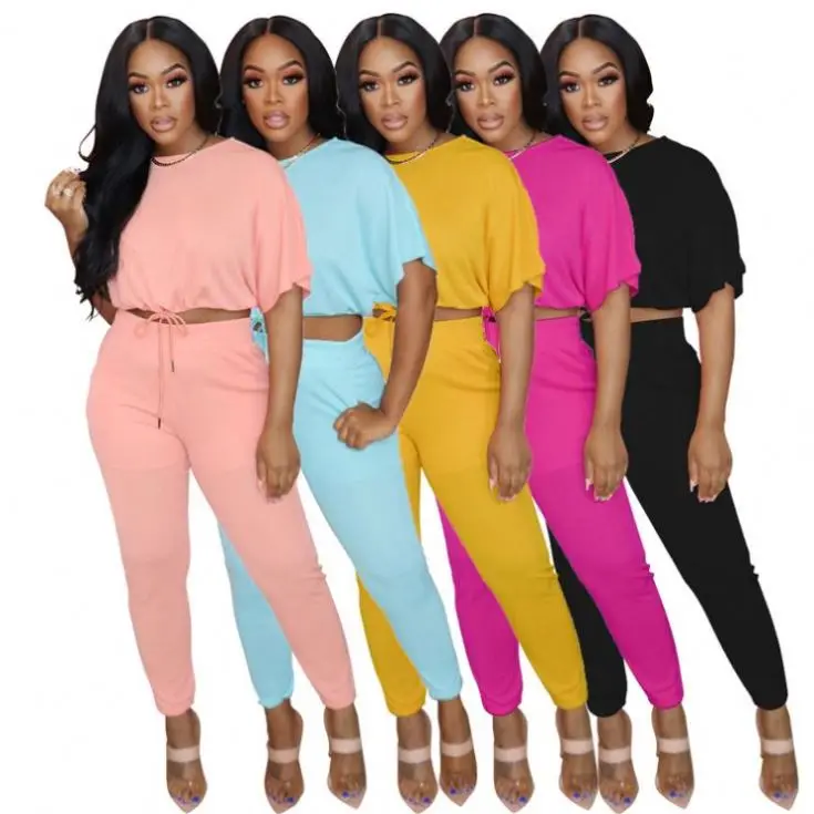 

High Quality 2021 Two Piece Pants Set Short Sleeve Tops And Pants Set Women Casual Two Piece Sportswear