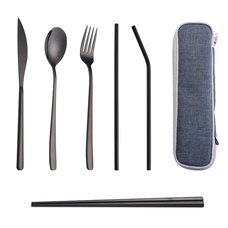 

Portable Outdoor Cutlery Set Stainless Steel Cutlery With Straw Sets