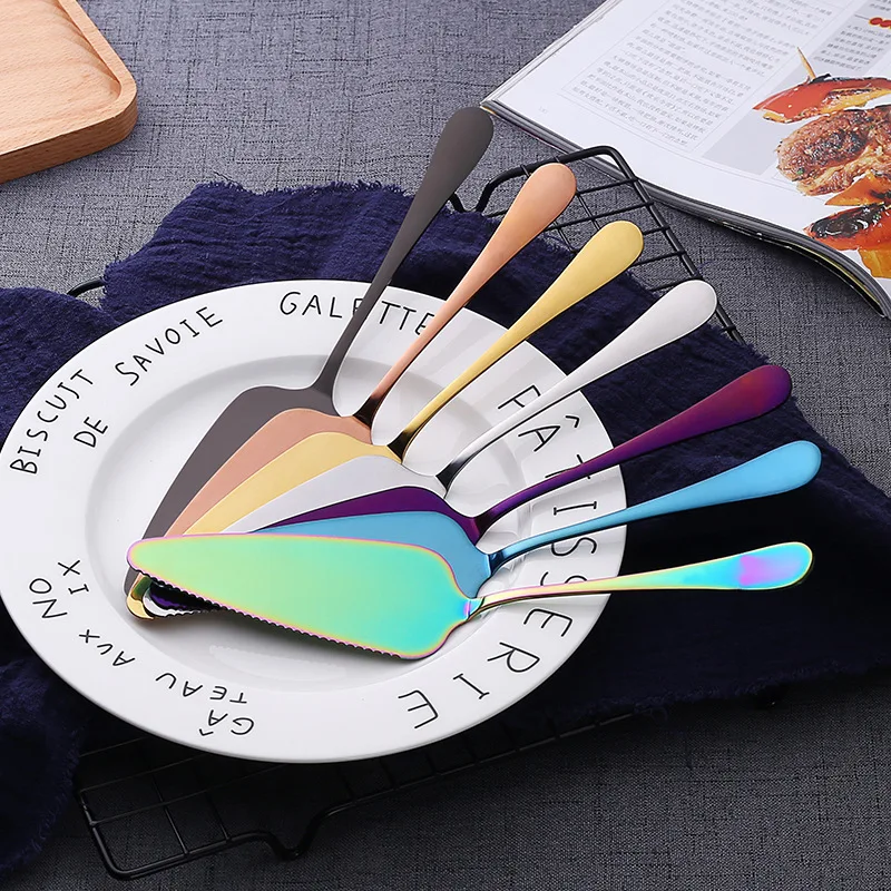 

Colorful Stainless Steel Cake Server Serrated Edge Blade Cutter Pizza Shovel Custom logo Baking Tool Cheese Shovel Cake Knife, 7 colors