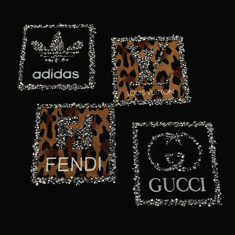Personality Leather Patch Hot Fix Crystal Rhinestone Applique Logo Patch Used For Clothes/Bags/Shoes