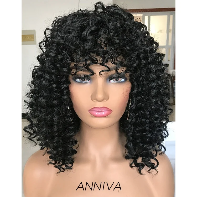 

Wholesale Cheap Vendor Afro Kinky Curly wigs With Bangs For Black Women Loose Wave Short Bob Wig Synthetic hair wig, All colors