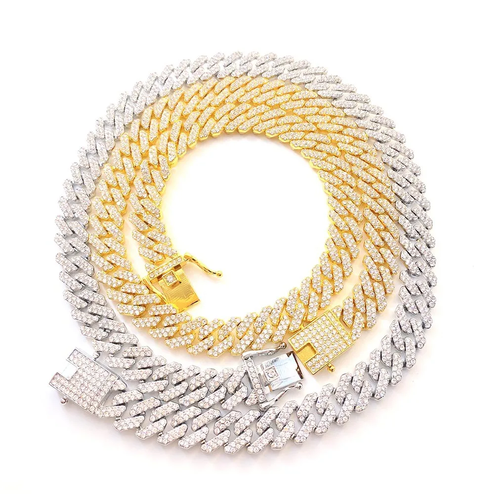 

18K Golden Hip Hop punk Men Jewelry Chunky Gold Chain Diamond 12mm Wide Icy CubanBuckle Necklace, Gold color