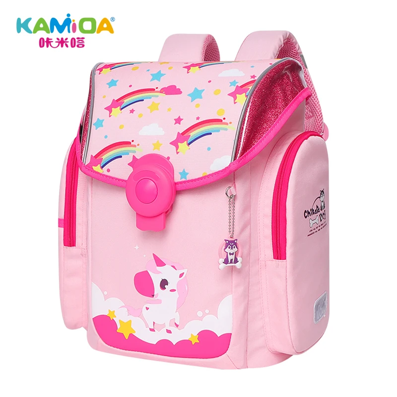 

KAMIDA Cute School Bagpack BookBag Magnetic Button Unicorn Cartable Flap Backpack Cartoon Girls Mochila School bags For Kids, Pink/rosered/purple/blue