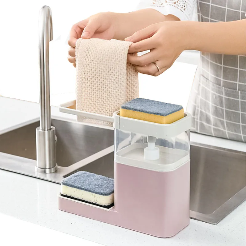 

Household multi-functional kitchen sink companion detergent press out storage box dishwashing towel drain rack, Blue,green, pink, grey