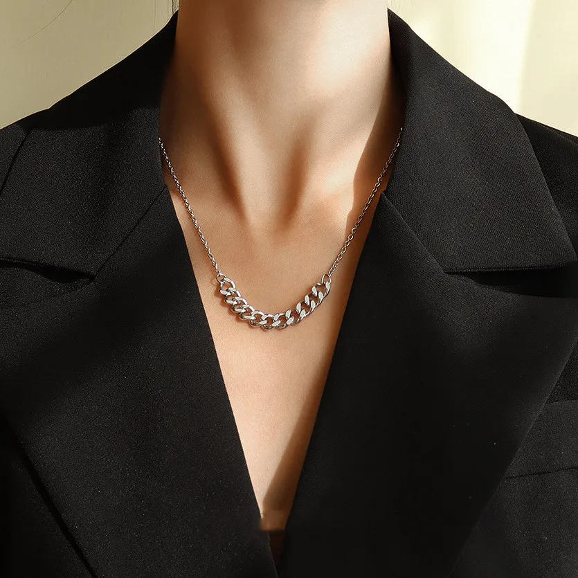 

European Statement Punk Jewelry 18K Gold Plated Geometric Link Chain Necklace Stainless Steel Curb Link Chain Necklace