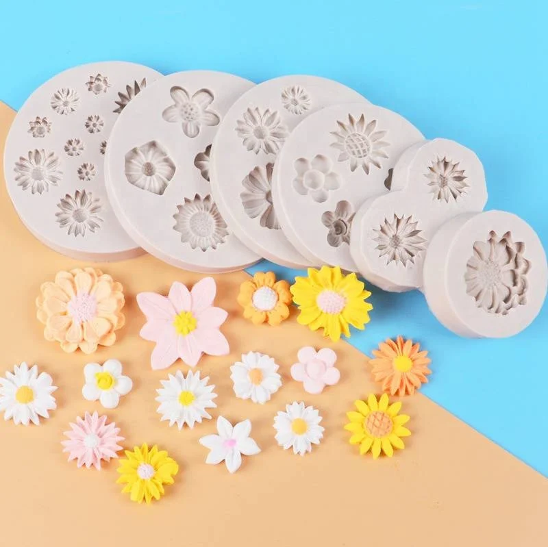 

New Chrysanthemum Fang Dan Cake Decoration Silicone Mold Chocolate Mold Diy Baking Sun Flower Candy Gerbera Daisy Flower, Pink,white