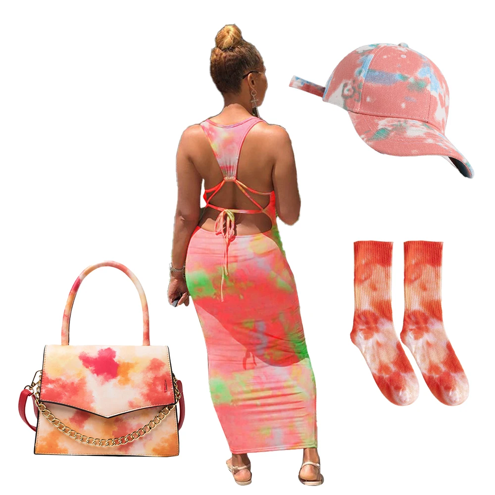 

2021 Wholesale Purse And Hat Sets Vintage Crossbody Tie Dye Women Handbags Rainbow Colors Purse Set Sandals And Purse Sets