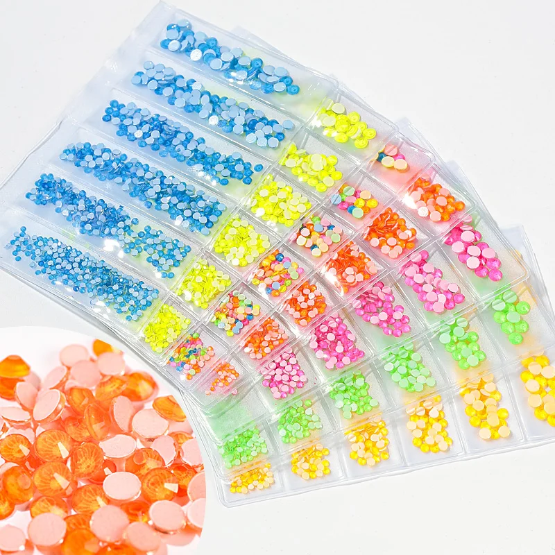 

6 Grids Fluorescent Rhinestones Neon Decor Mixed Size 3D Diamond Crystal Nail Art Rhinestone, 7 colors