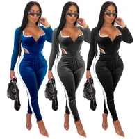 

Latest design fall velour long sleeve one piece jumpsuit women