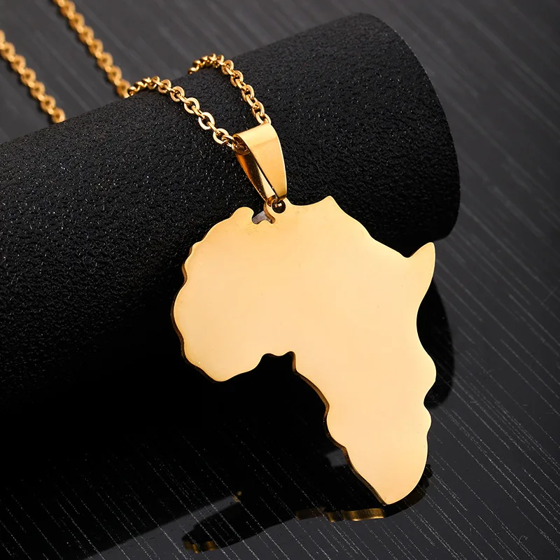 

18K Gold Plated Stainless Steel Map African Necklace Fashion Pendant Couple Necklace, Gold, silver