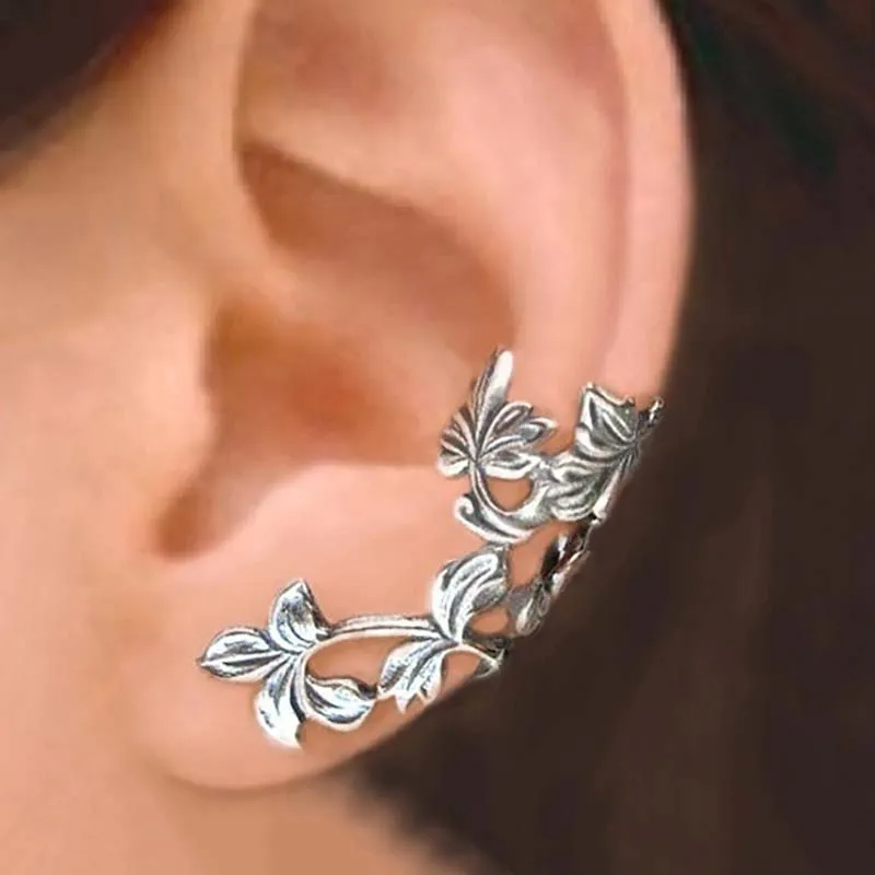 

New retro hollow flower leaf ear clip without pierced earrings factory metal alloy women's gold ear cuff earrings without pin