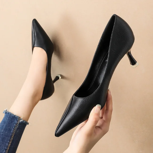 

High quality woman dress shoes 2020 classy pointed party high heel shoes women kitten heels, Picture color