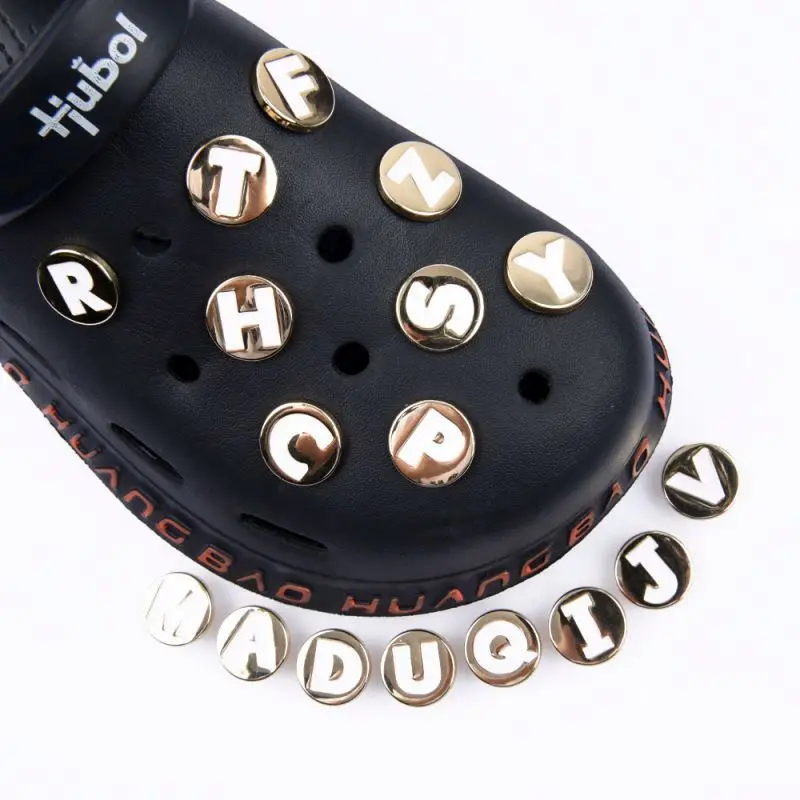 

2022 Round Metal Letter Designer Shoe Charms DIY Gifts for Kids Name and Words on Clog Shoe Charms Decoration, Pictures shown