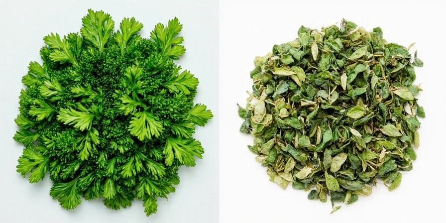 Measuring fresh and dried parsley side by side