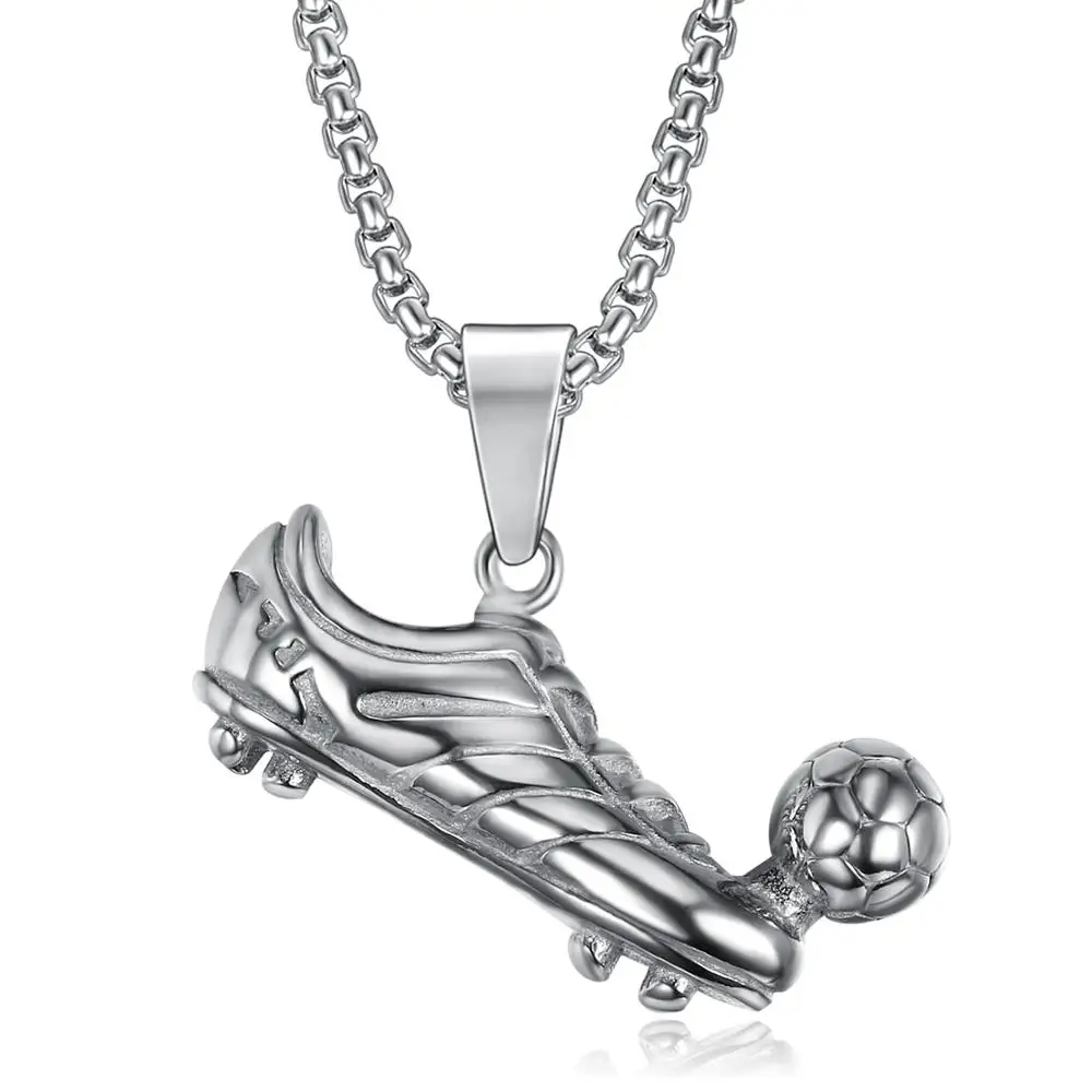 

Olivia Punk Silver Necklaces Men's Stainless Steel Soccer Shoe Football Pendant Necklace with 24 Inches Link Chain