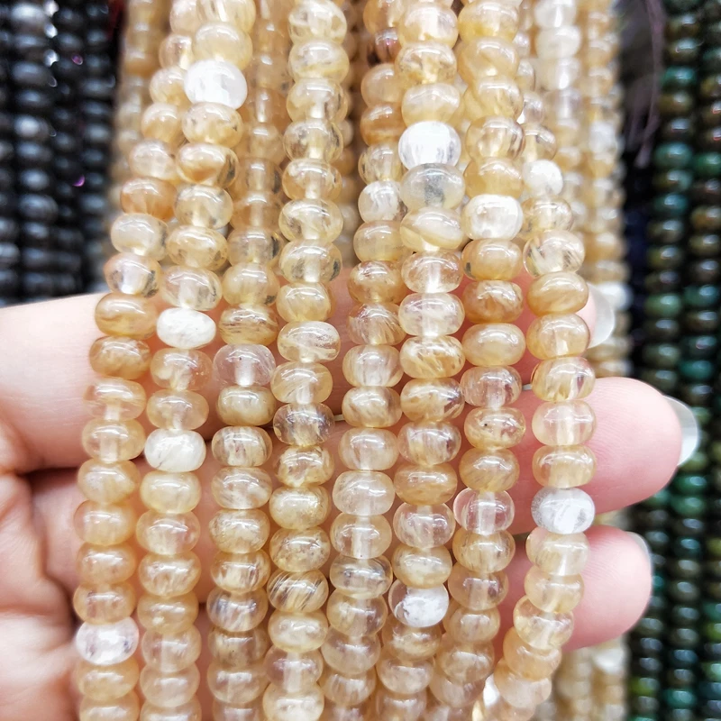 

Natural Gold Rutilated Quartz 4x6 mm Rondelle Loose Strands Beads Abacus Disc Wheel Gemstone String Jewellery For Jewelry Making, Rutilated quartz strands