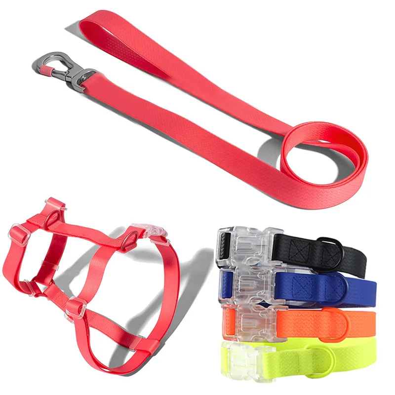 

Customized Adjustable Waterproof Dog Collar Leash Set PVC Dog vest harness Leash bag set, Customized color
