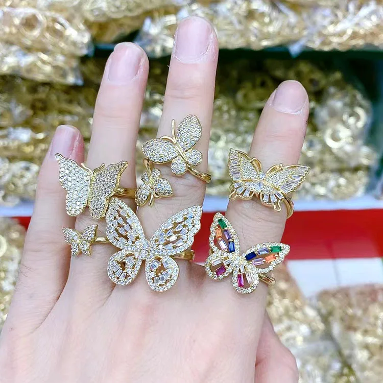 

RM1117 Chic Dainty Bling Crystal Gold Plated CZ Micro Pave Butterfly Rings for Women Ladies,Diamond Finger Rings