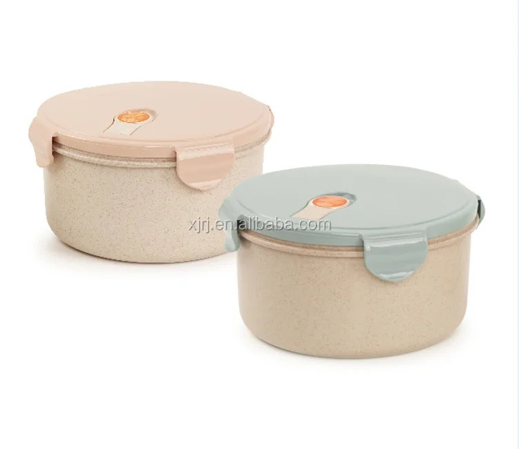 

Wholesale Japanese style wheat straw plastic school office food container 1280 ml round meal boxes lunch bento box