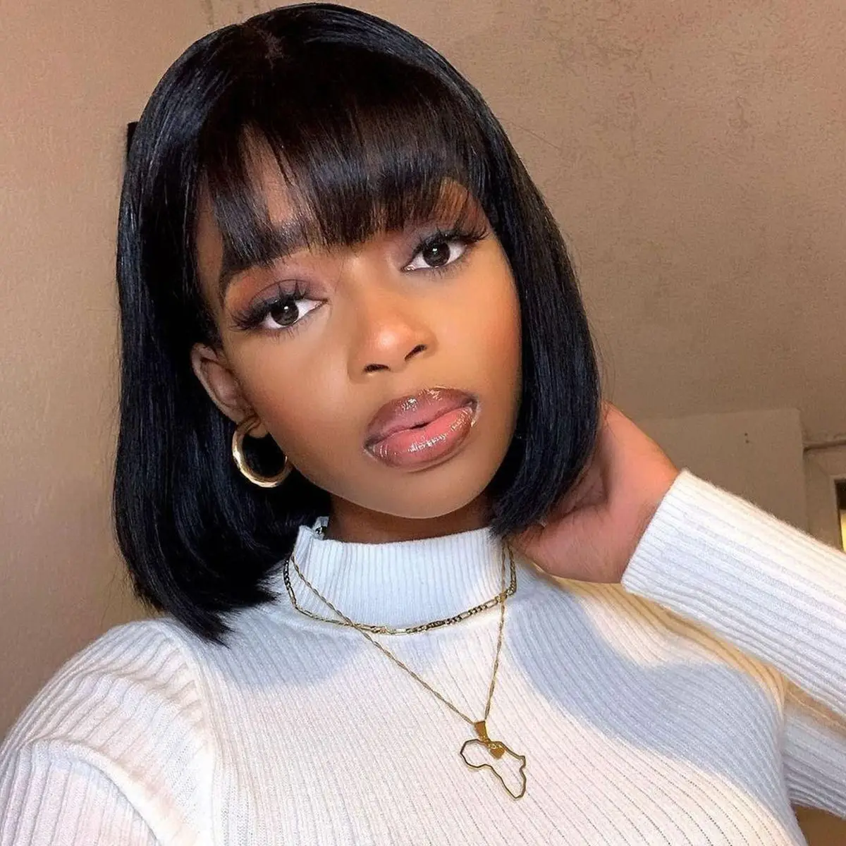 

Premier 13X4 Straight Human Hair Wigs With a Bang Brazilian Human Hair Short Bob Wigs With Bangs For Black Women