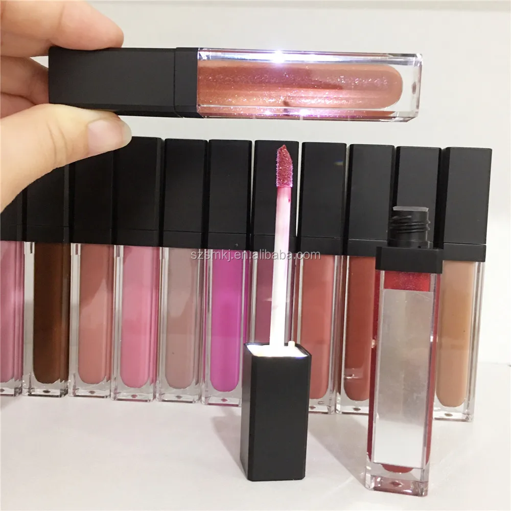 

2020 New Arrival Vegan Lipgloss, Lip Gloss Container with LED light and mirror 7ml lip gloss tube private label,, 19colors