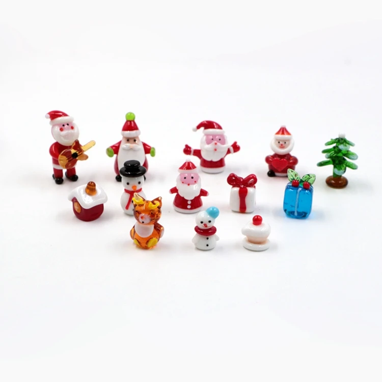 

Customized Mixed Hand Made handwork Miniature Murano Lampwork Art Glass Christmas Craft Santa Figurine