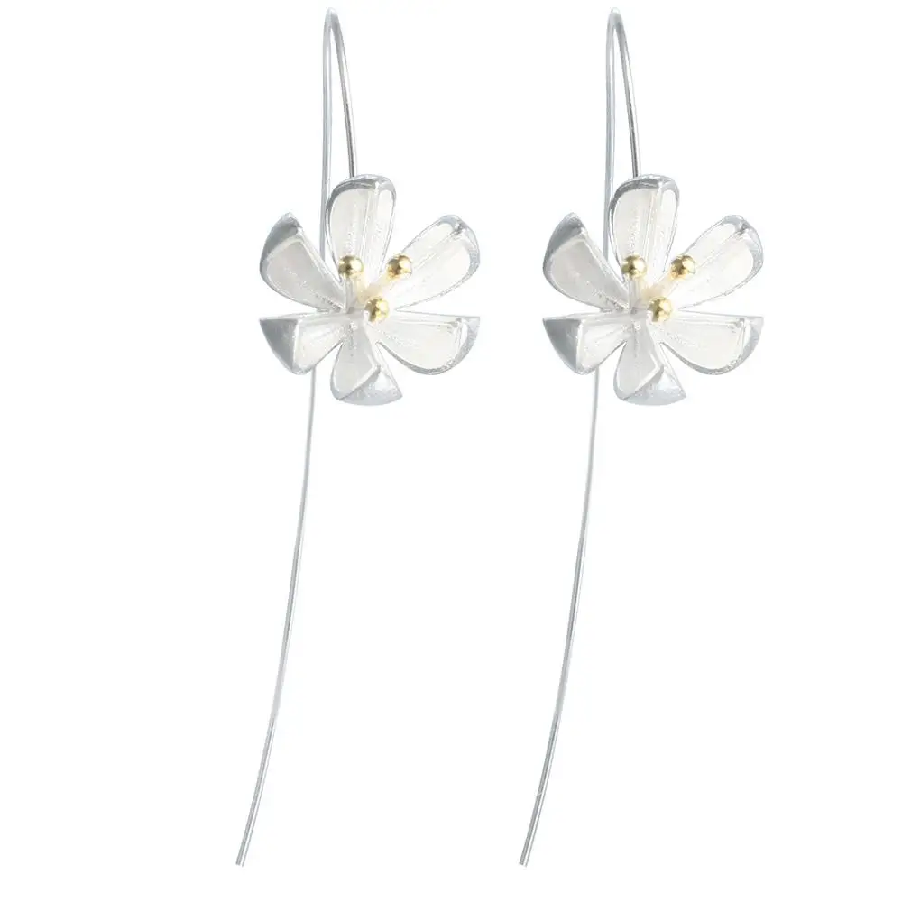 Wholesale 925 Silver Flower Earings Elegant Lotus Long Drop Earring for Women 2020