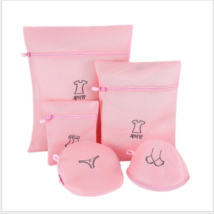 

5 Pcs Breathable Polyester Laundry Bag Set Embroidered Mesh Bra Laundry Wash Bags Of Washing Machine