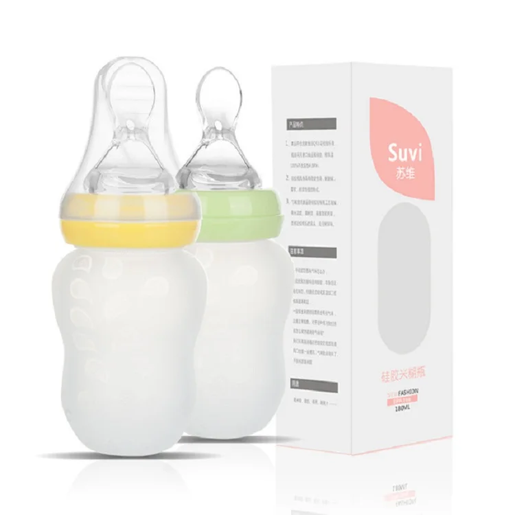 

180ml Silicone Baby Cereal Feeder Bottle Spoon Baby Toddler Feeding Bottle with Spoon Fresh Food Cereal Squeeze Feeder