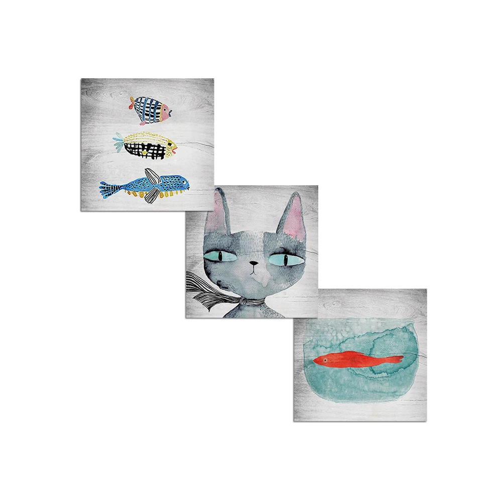 

High Quality Waterproof Polyester Goldfish Nordic Cat Painting Prints Canvas Wall Art For Decor, Mulit-color