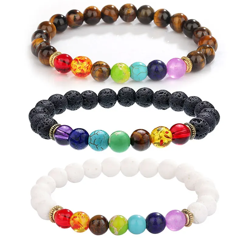 

Handmade  8mm Beads Bracelet men women7 Chakra Bracelets & Bangles Yoga Balance Beads Buddha Prayer, As picture