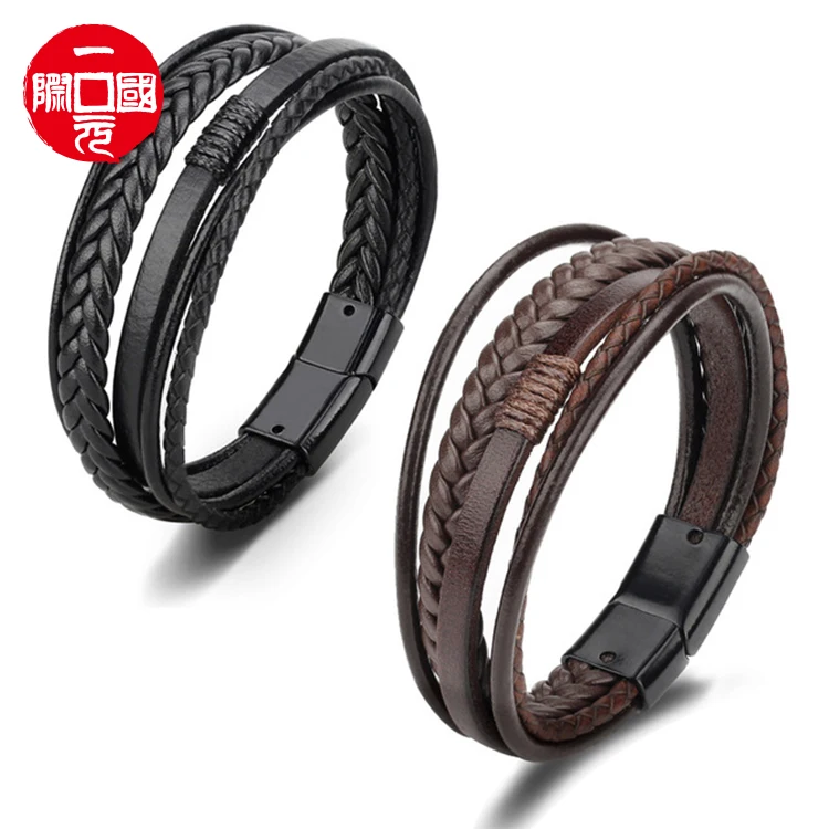 

2021 New arrivals alloy magnetic buckle leather rope bracelet jewelry for men