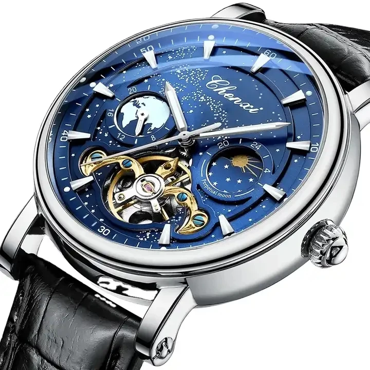 CHENXI 8872 New Fashion Design Starry Sky Blue Watches Men Mechanical Watches Moon Phase Automatic Mechanical Wristwatches Men
