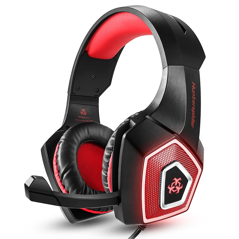 

Professional Gaming Headset Bass Surround Earphone V1 Stereo Colorful Light Up Gamer Luminous Headphones, Black+blue, black+red